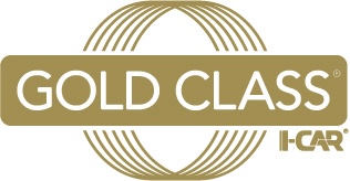 The image shows the Gold Class i-CAR logo, which is a symbol used by the automotive industry to indicate high-quality collision repair services.
